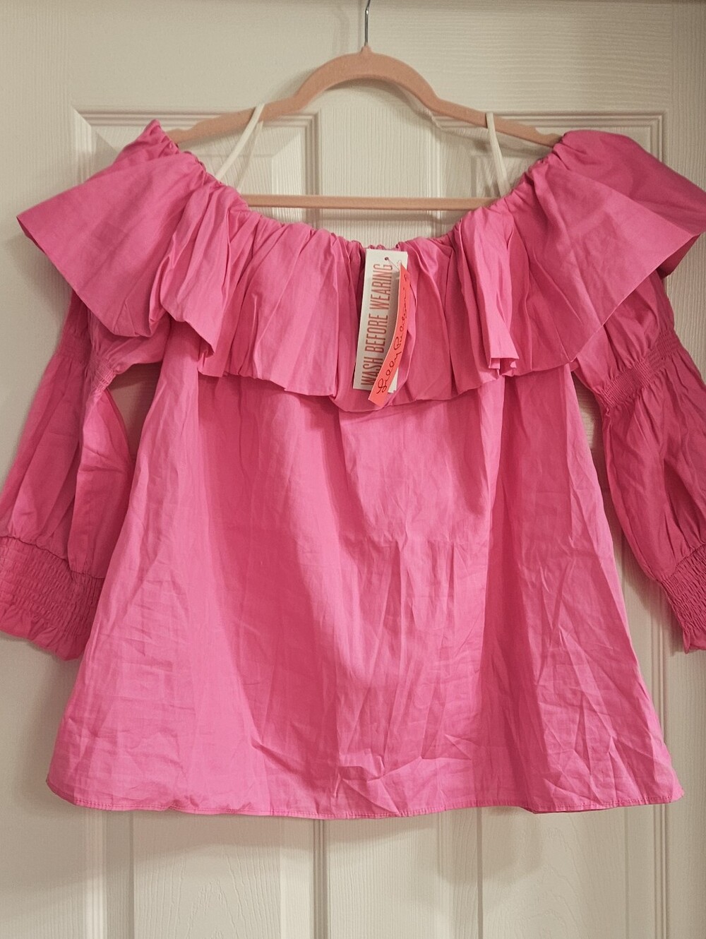 Lilly Pulitzer Beatrix Off-Shoulder Ruffle Blouse in Plumeria Pink NWT Sz XL